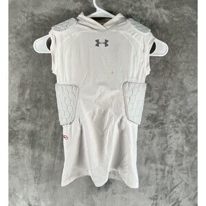 Under Armour Youth Med Padded Football Compression Shirt White 5 Pad Protection